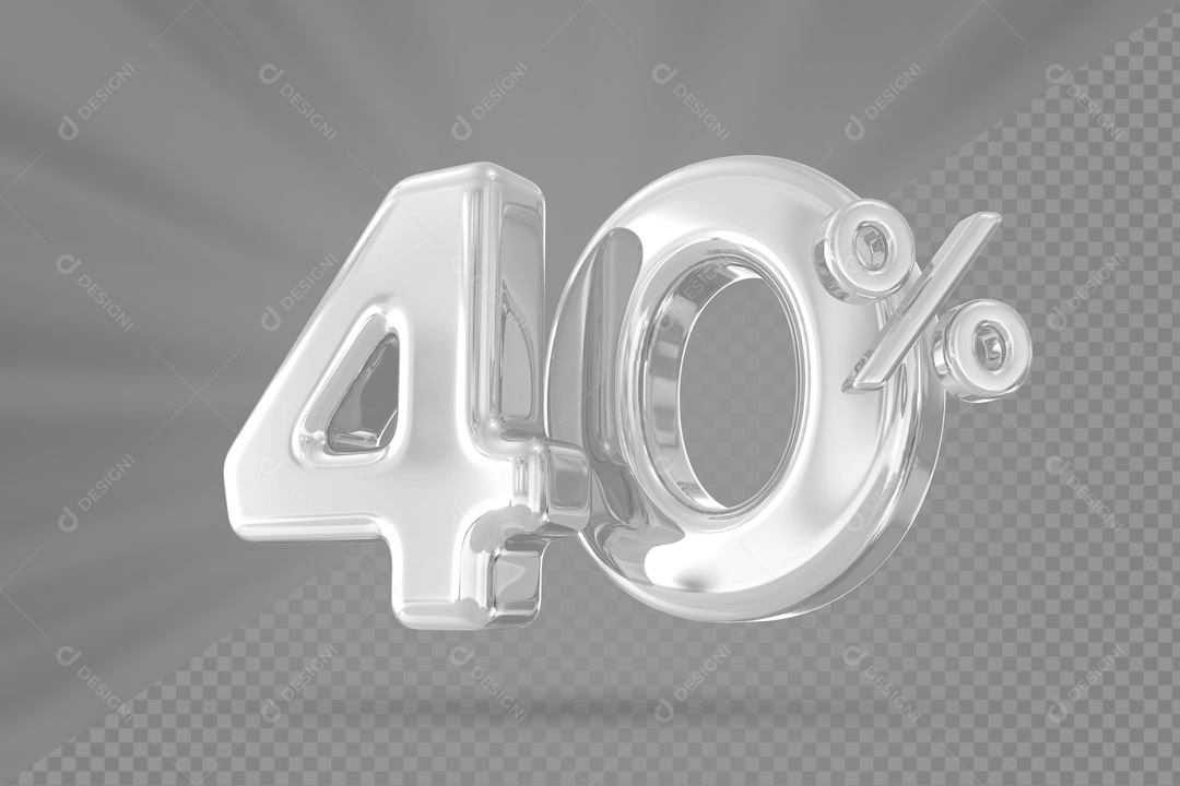 Número 40% por cento 3D Prata para Composição PSD