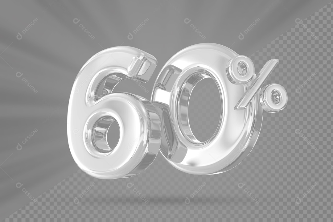 Número 60% por cento 3D Prata para Composição PSD
