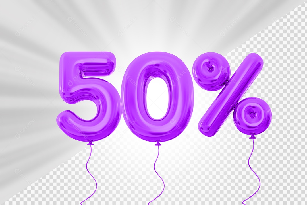 Balão de Número 50% Elemento 3D Roxo Para composição PSD