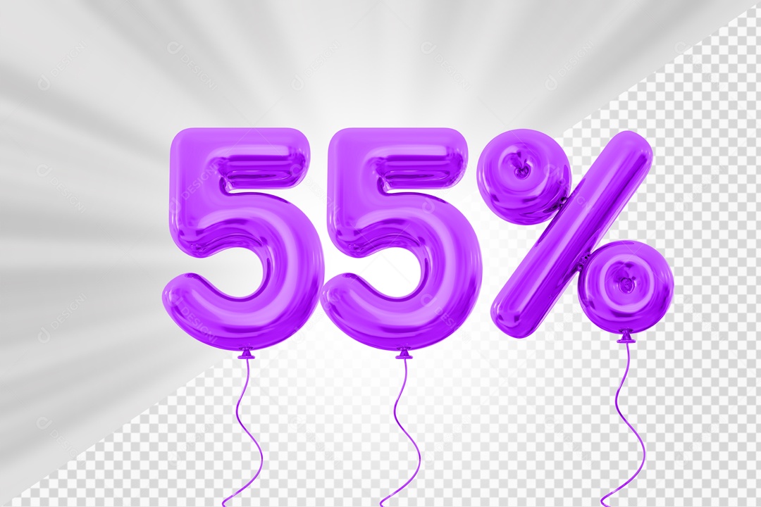 Balão de Número 55% Elemento 3D Roxo Para composição PSD
