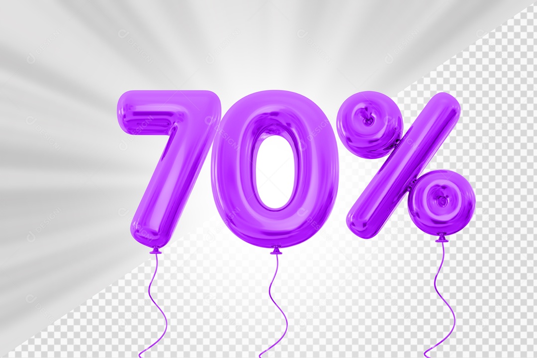 Balão de Número 70% Elemento 3D Roxo Para composição PSD