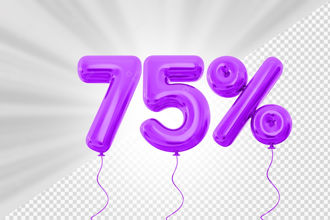 Number Balloon 75% Purple 3D Element For Composition PSD