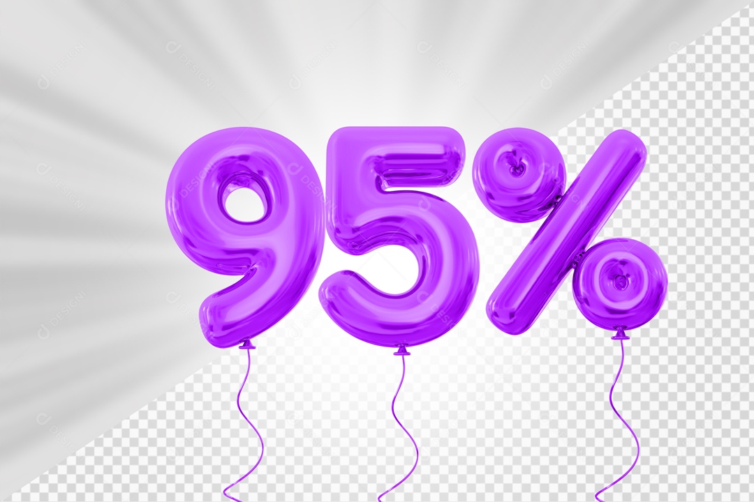 Balão de Número 95% Elemento 3D Roxo Para composição PSD