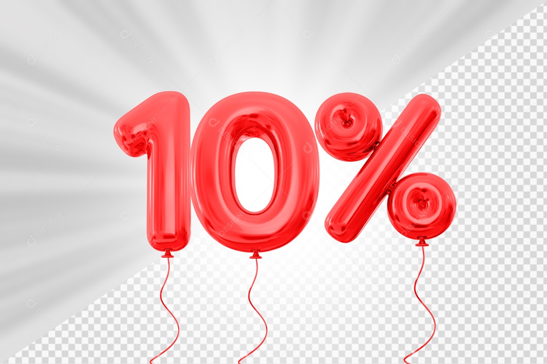 Balão de Número 10% Elemento 3D Vermelho Para composição PSD