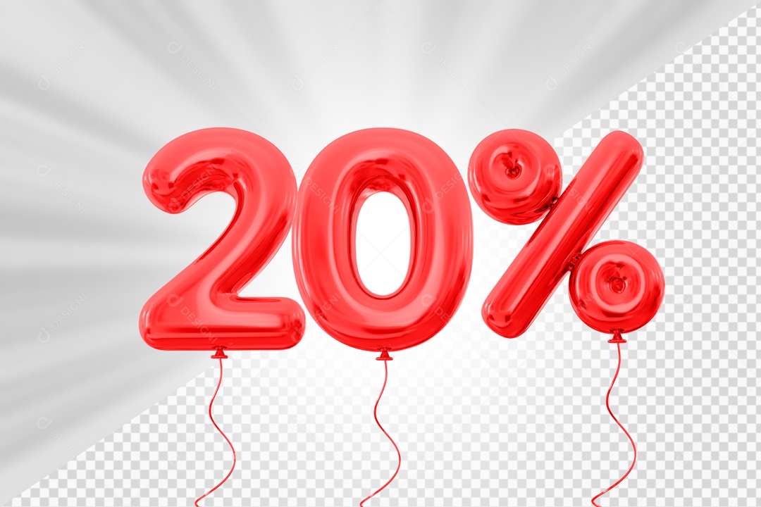 Balão de Número 20% Elemento 3D Vermelho Para composição PSD