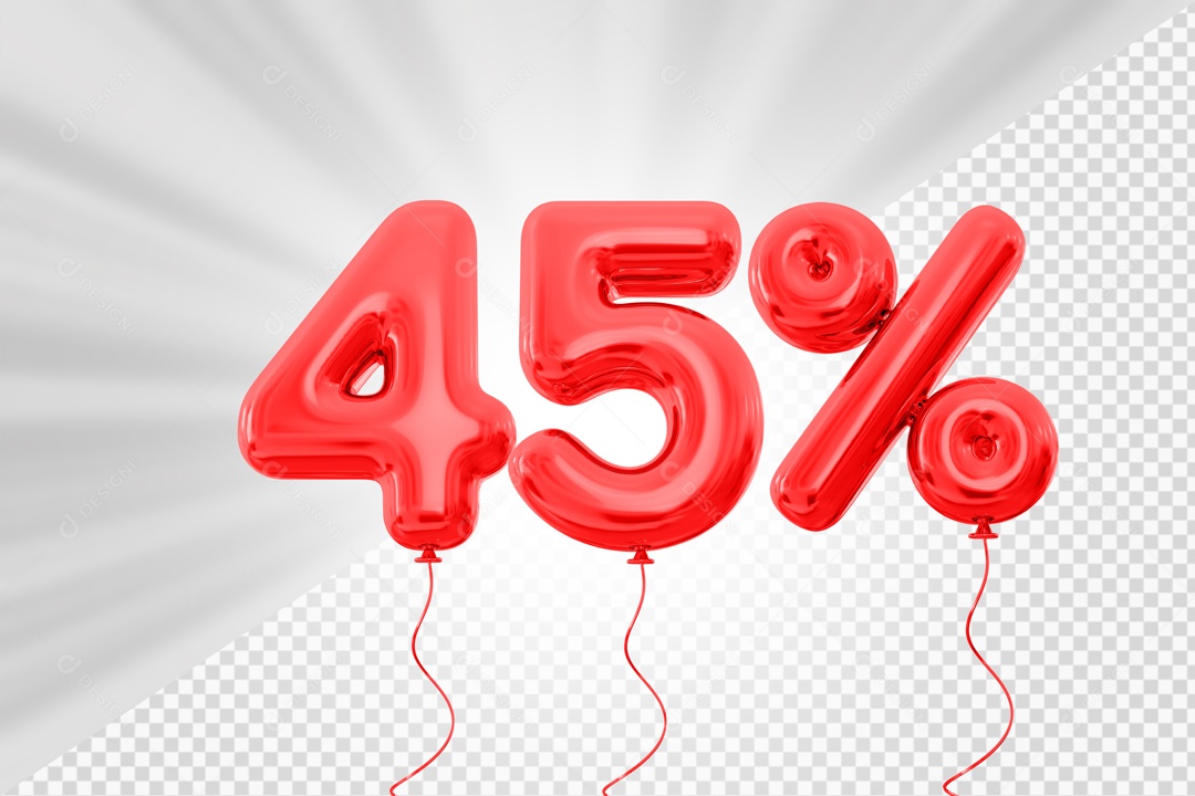 Balão de Número 45% Elemento 3D Vermelho Para composição PSD