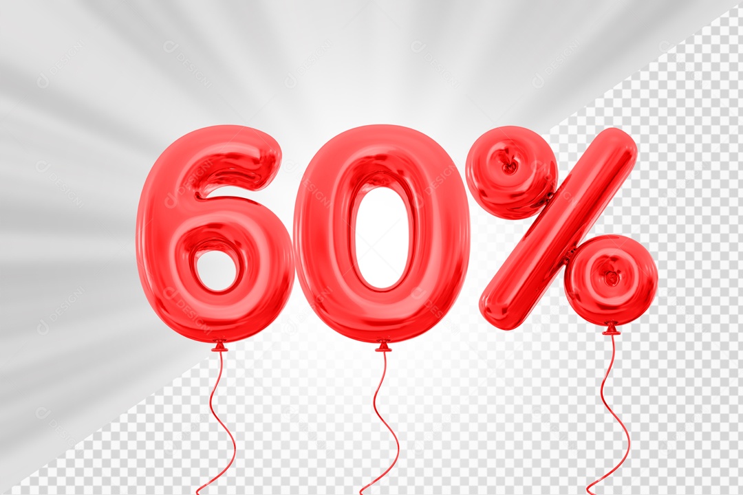 Balão de Número 60% Elemento 3D Vermelho Para composição PSD