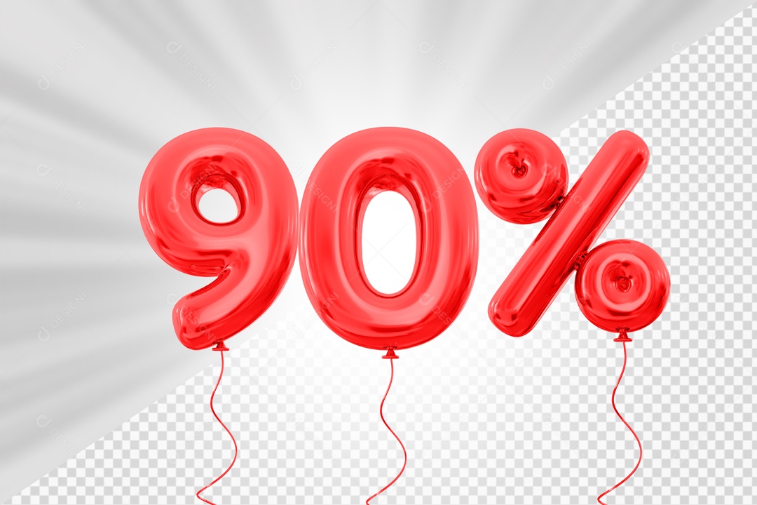 Balão de Número 90% Elemento 3D Vermelho Para composição PSD