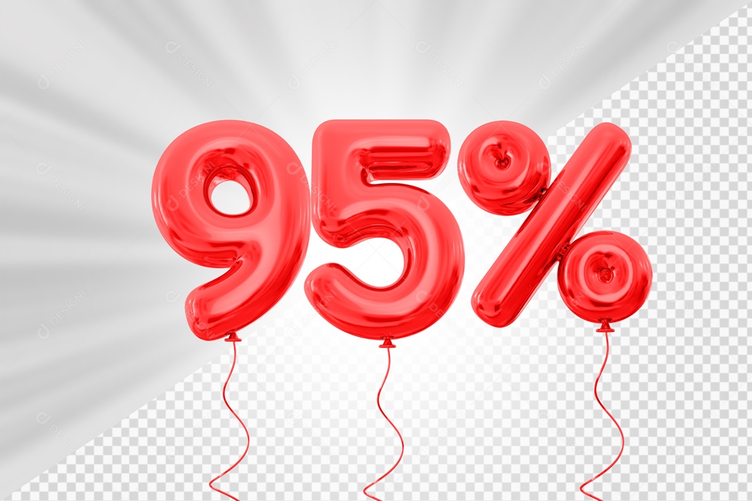 Balão de Número 95% Elemento 3D Vermelho Para composição PSD