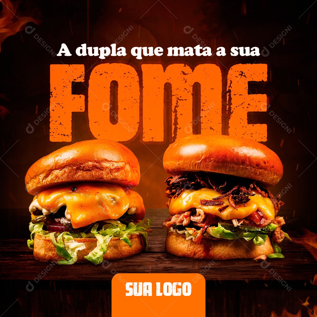 Post Hamburgueria A Dupla Que Mata A Fome Social Media PSD Editável