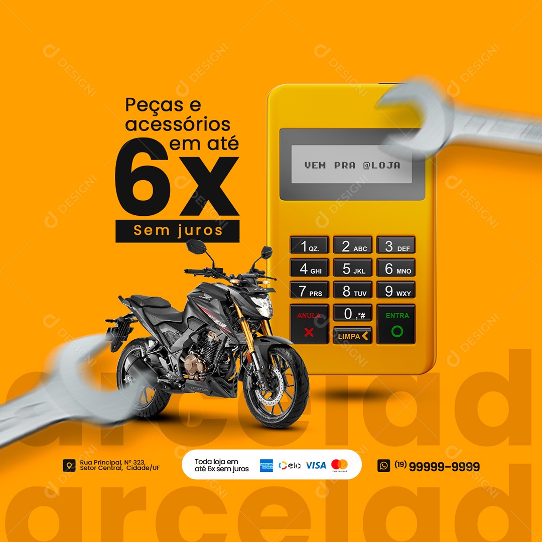 Peças e Acessórios em Até 6x Oficina de Moto Social Media PSD Editável