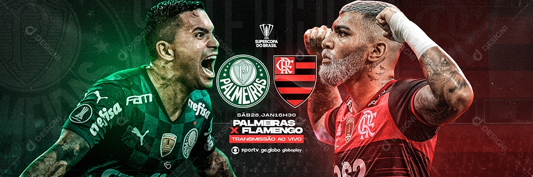 Palmeiras x Flamengo Transmissão ao Vivo Supercopa do Brasil Carrossel Social Media PSD Editável