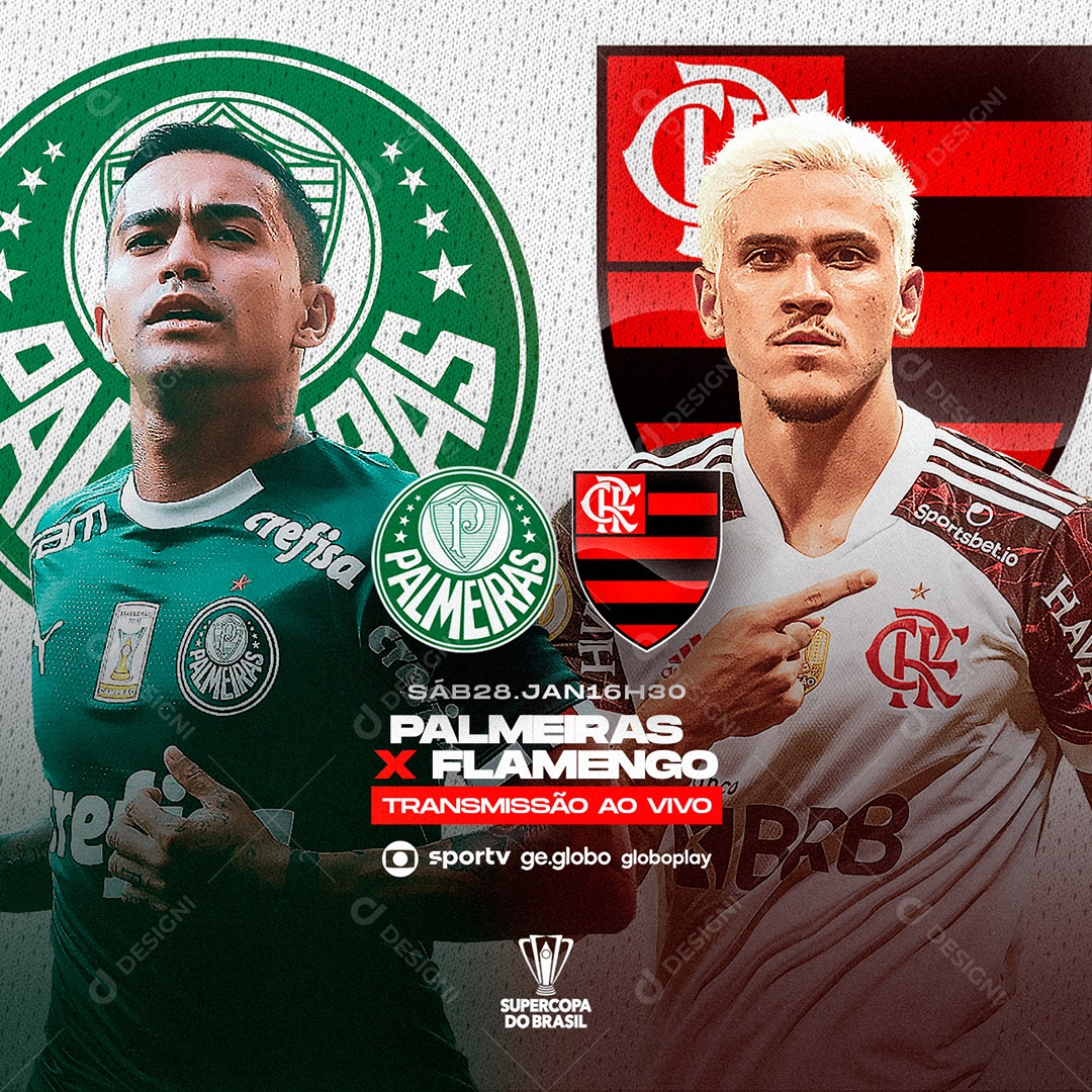 Palmeiras x Flamengo Transmissão ao Vivo Supercopa do Brasil Futebol Social Media PSD Editável