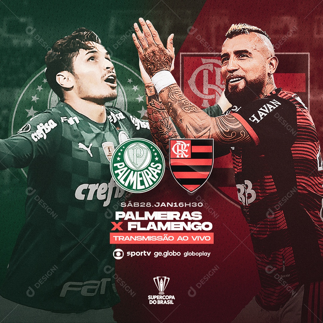 Palmeiras x Flamengo Transmissão ao Vivo Supercopa do Brasil Futebol Social Media PSD Editável