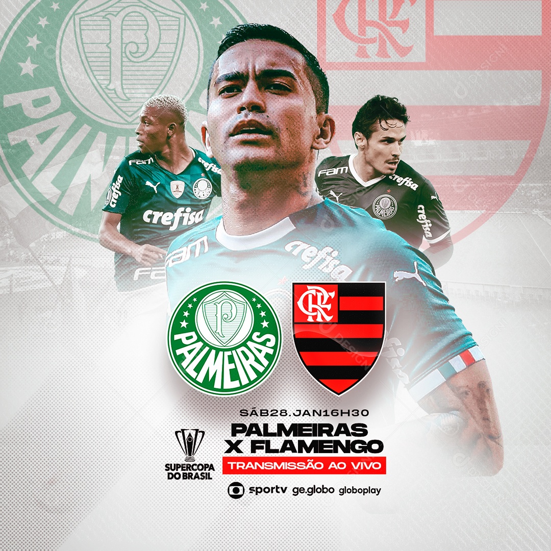 Palmeiras x Flamengo Transmissão ao Vivo Supercopa do Brasil Futebol Social Media PSD Editável