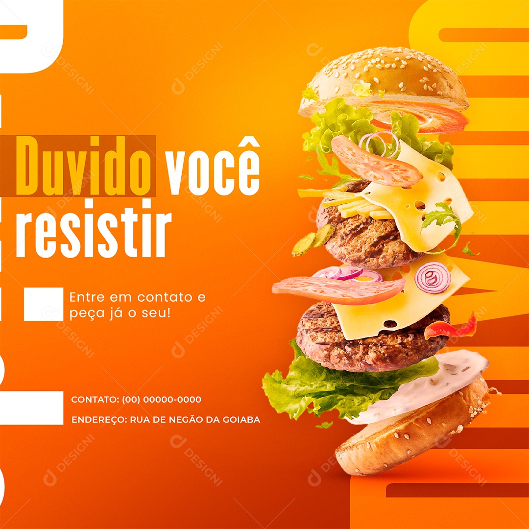 Post Hamburgueria Duvido Você Resistir Social Media PSD Editável