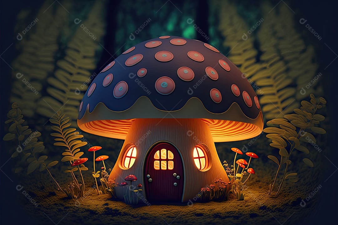 Ilustração sobre a casa de cogumelo de fantasia