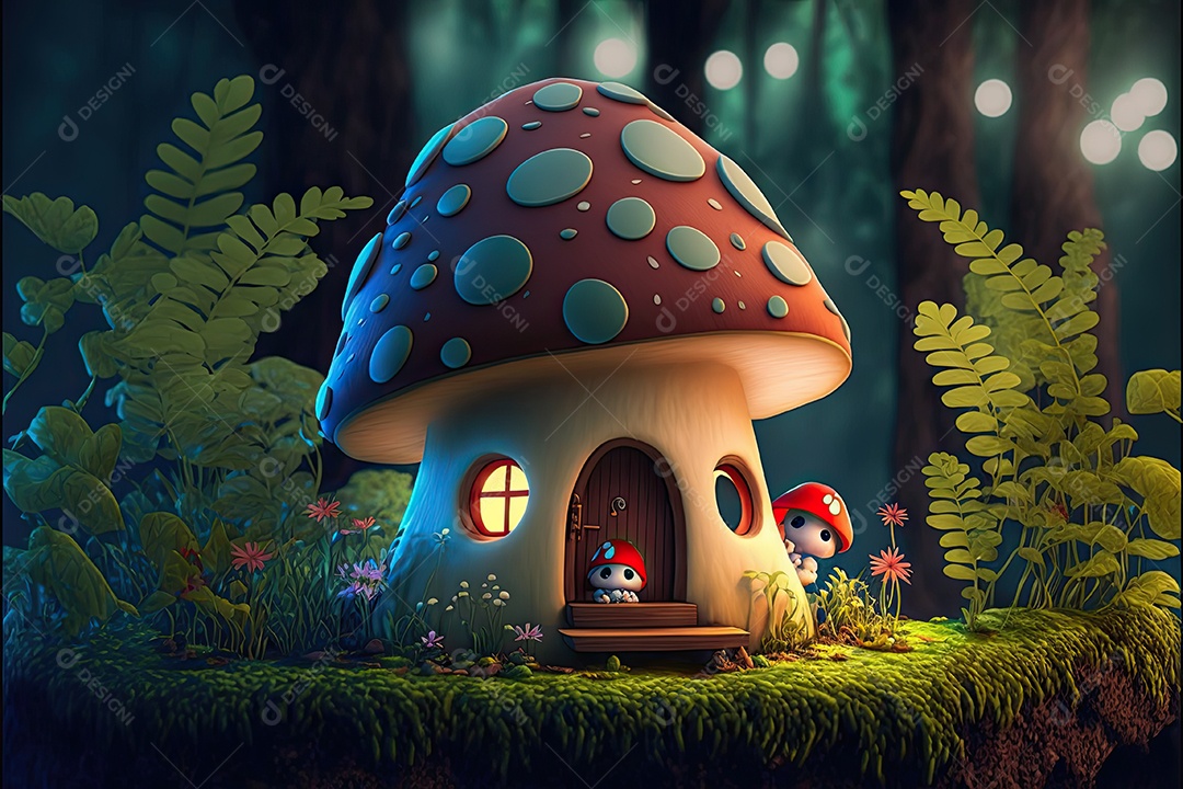 Ilustração sobre a casa de cogumelo de fantasia