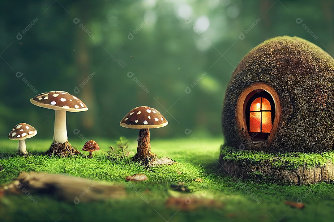 Fantasy mushroom house illustration