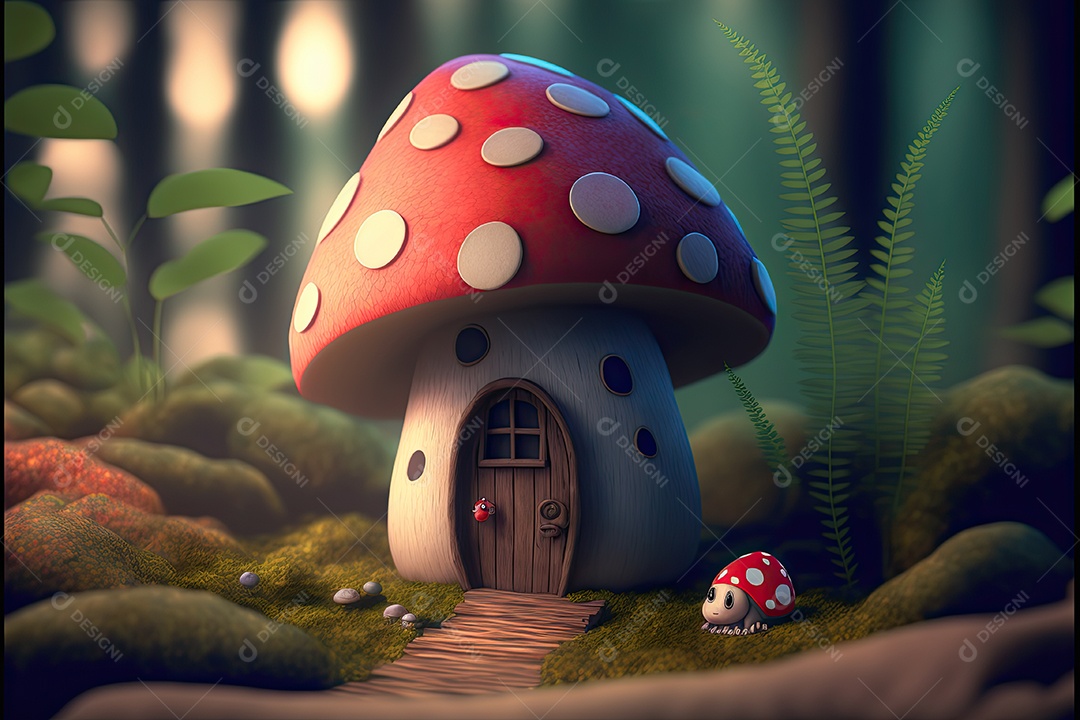 Ilustração sobre a casa de cogumelo de fantasia