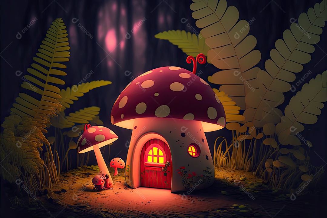 Ilustração sobre a casa de cogumelo de fantasia
