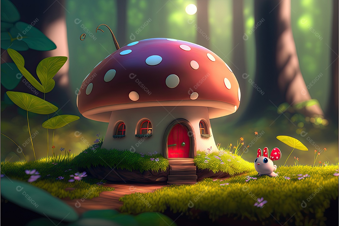 Ilustração sobre a casa de cogumelo de fantasia