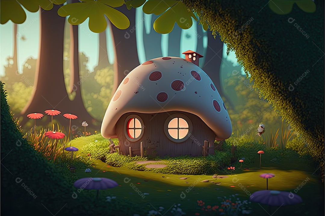 Fantasy mushroom house illustration