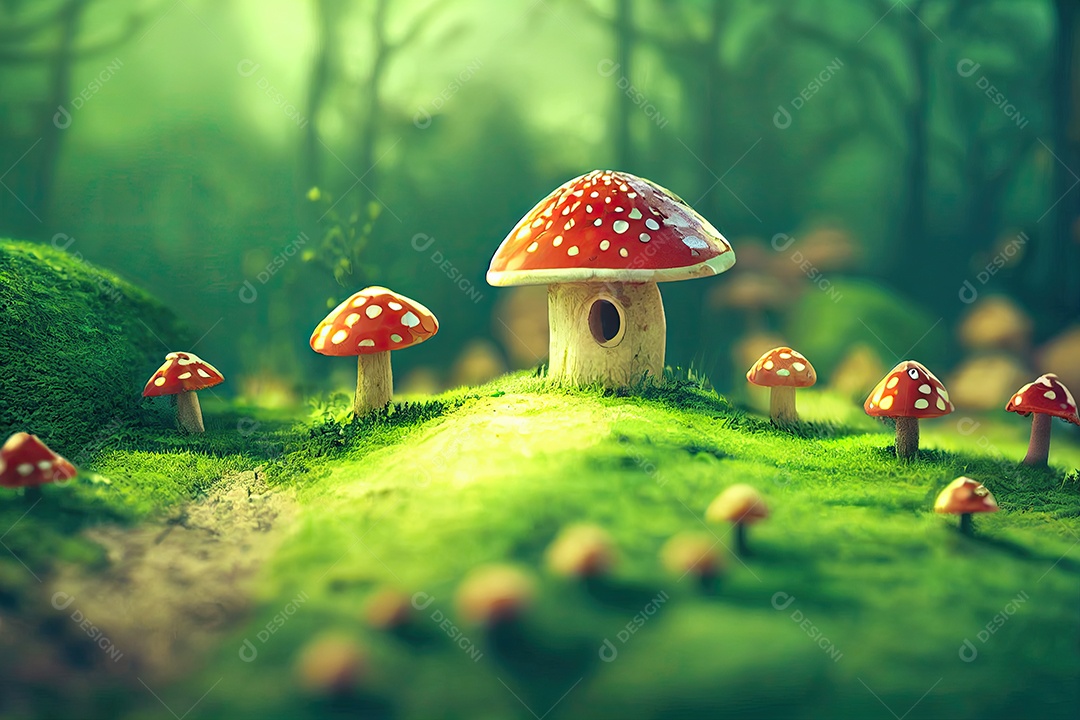 Ilustração sobre a casa de cogumelo de fantasia