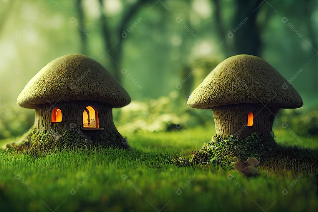 Ilustração sobre a casa de cogumelo de fantasia