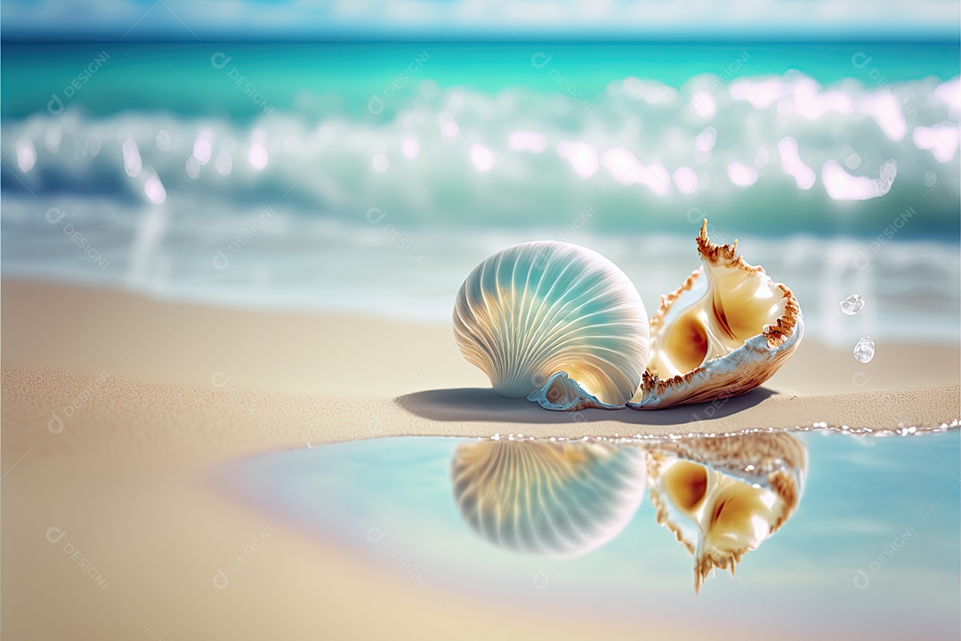 Ilustração sobre concha na praia