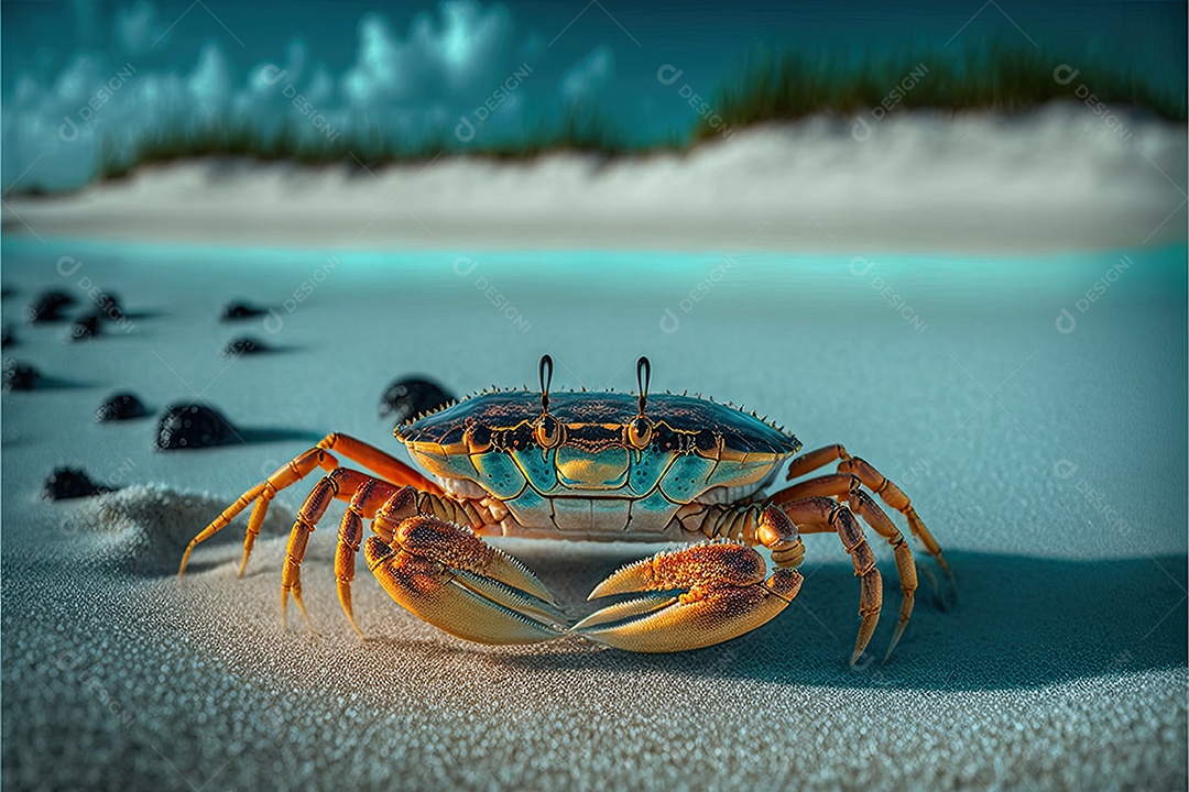 Ilustração sobre caranguejo na praia