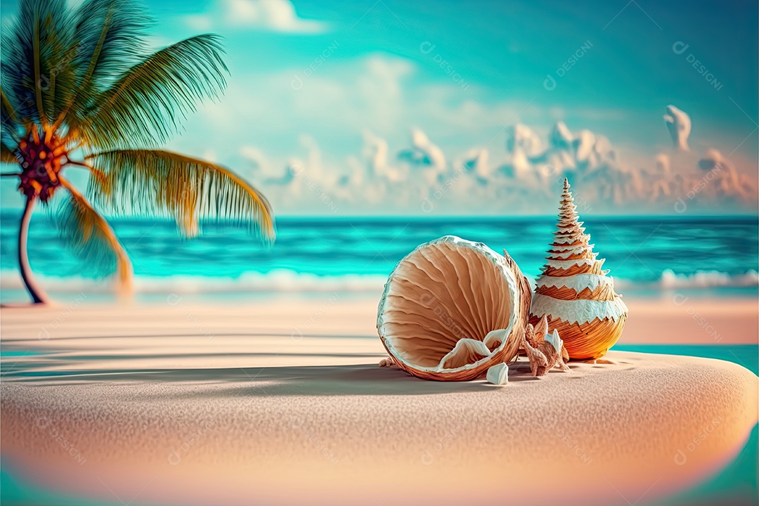 Ilustração sobre concha na praia