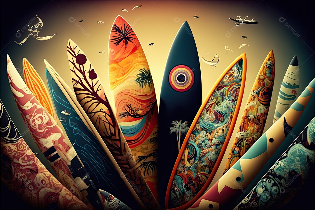 ilustração sobre pranchas de surf