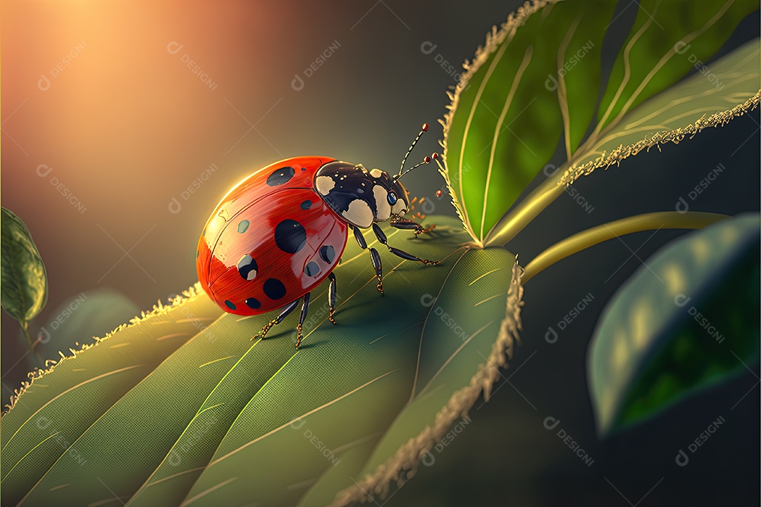 ilustração sobre joaninha em uma folha