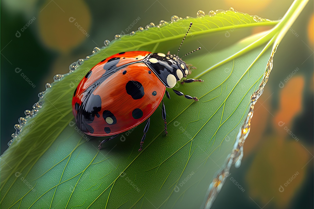 ilustração sobre joaninha em uma folha