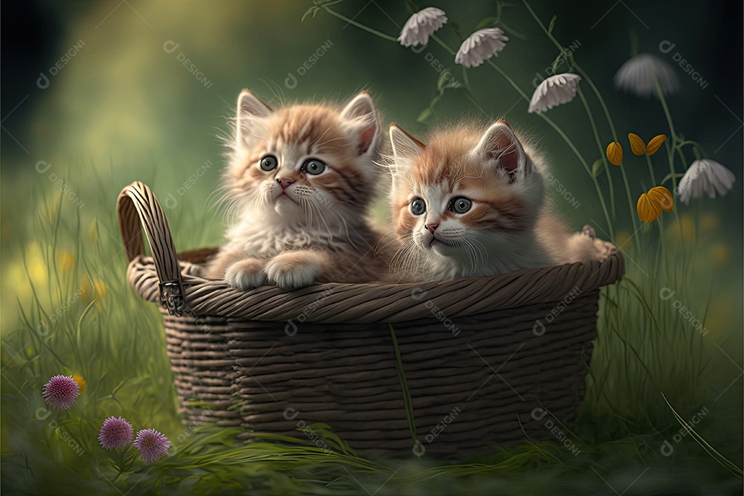Ilustração sobre gatinhos na cesta