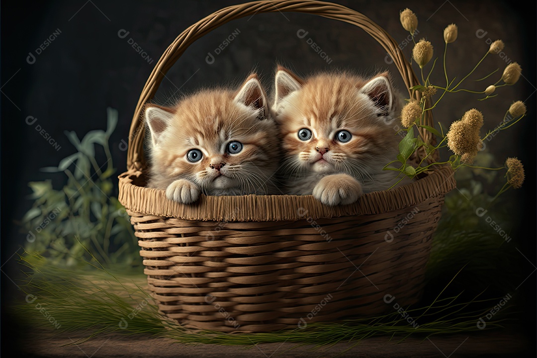 Ilustração sobre gatinhos na cesta