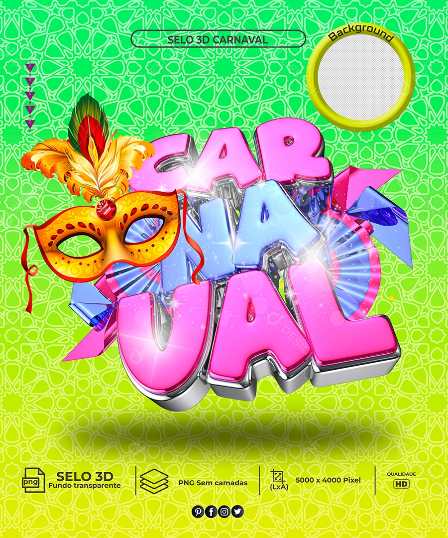Selo 3D Carnaval PNG Transparente Sem Fundo
