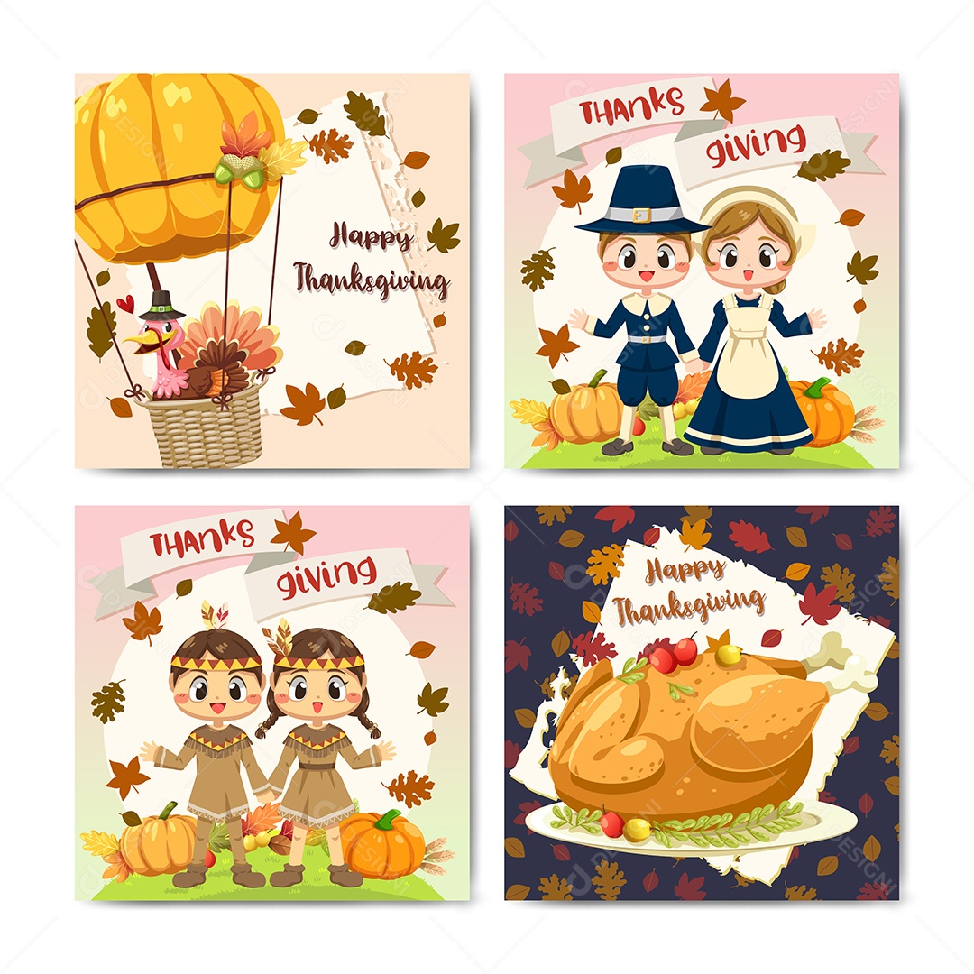 Cartões de Ação de Graças Vetor EPS