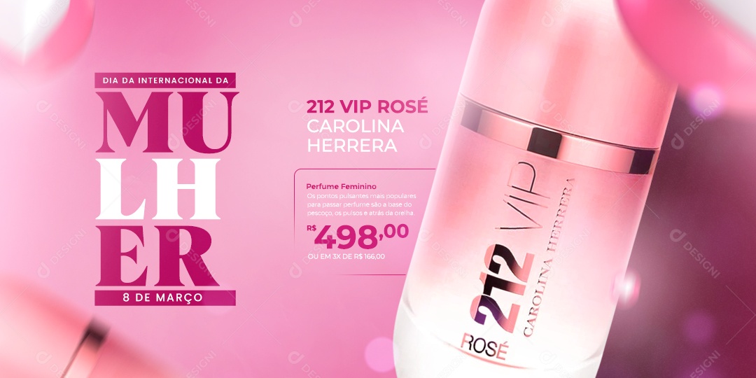 Banner 212 Vip Rosé Carolina Herrera Dia Internacional da Mulher Social Media PSD Editável