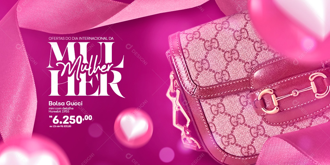 Banner Bolsa Gucci Ofertas do Dia Internacional da Mulher Social Media PSD Editável