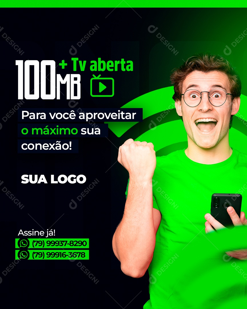 Post Provedor de Internet 100MB + TV Aberta Social Media PSD Editável