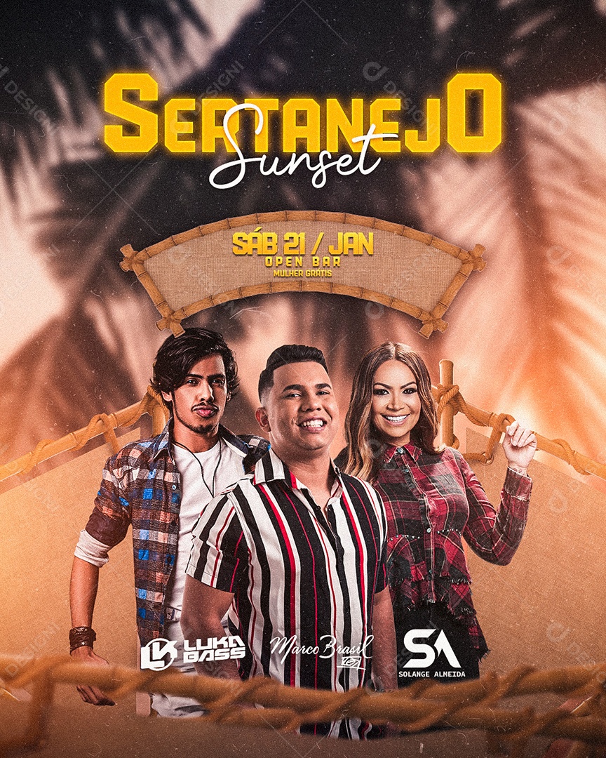Sertanejo Sunset Luka Bass Marco Brasil Solange Almeida Flyers Social Media PSD Editável