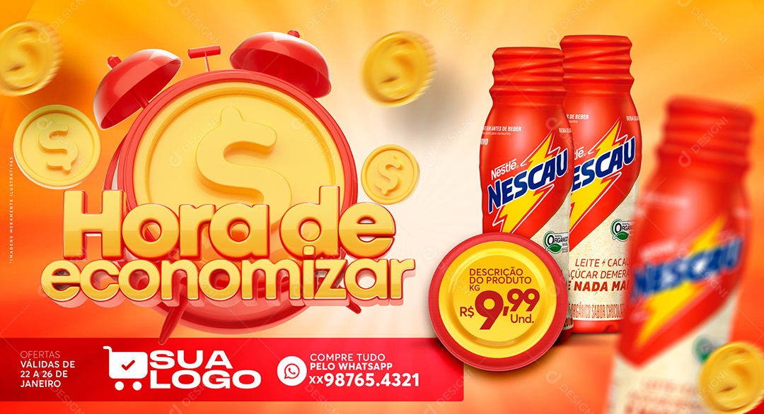 Banner Hora de Economizar Venha Conferir Social Media PSD Editável