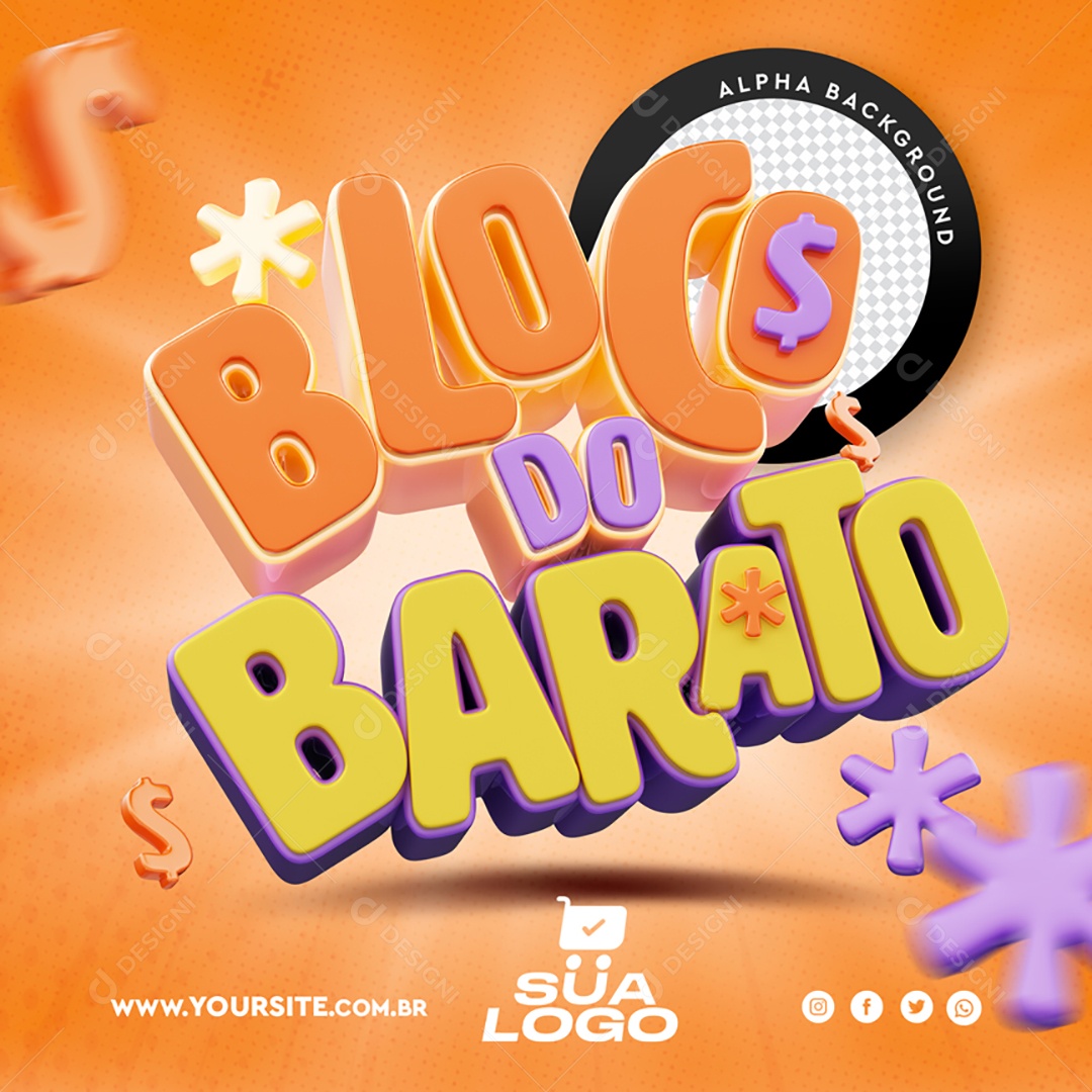 Selo 3D Para Composição Bloco Do Barato PSD