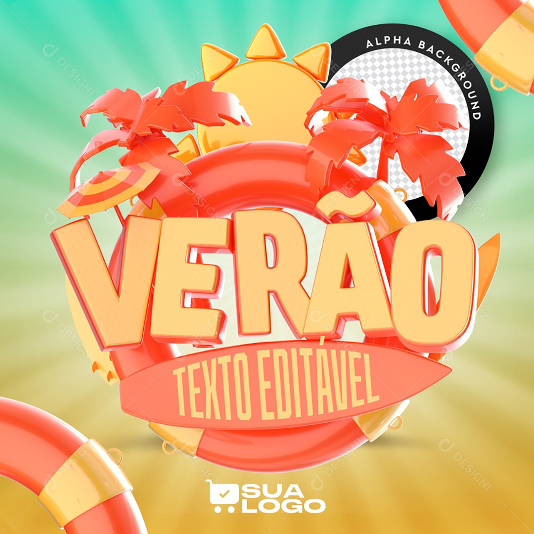 Selo 3D Para Composição Verão Texto Editável PSD
