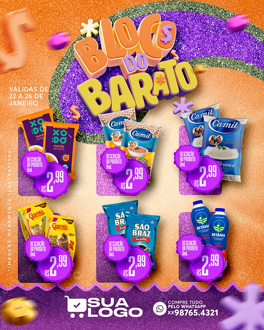 Encarte Bloco Do Barato Social Media PSD Editável