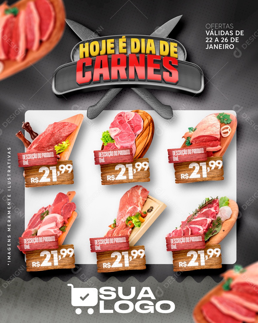 Encarte Hoje é Dia de Carnes Social Media PSD Editável