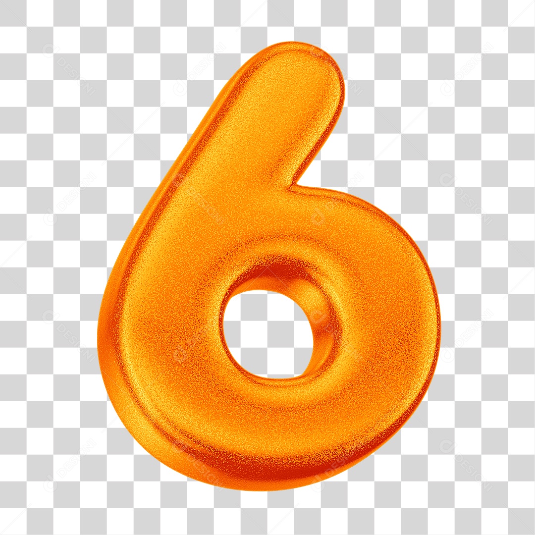 Elemento 3D Número 6 Laranja PNG Transparente Sem Fundo