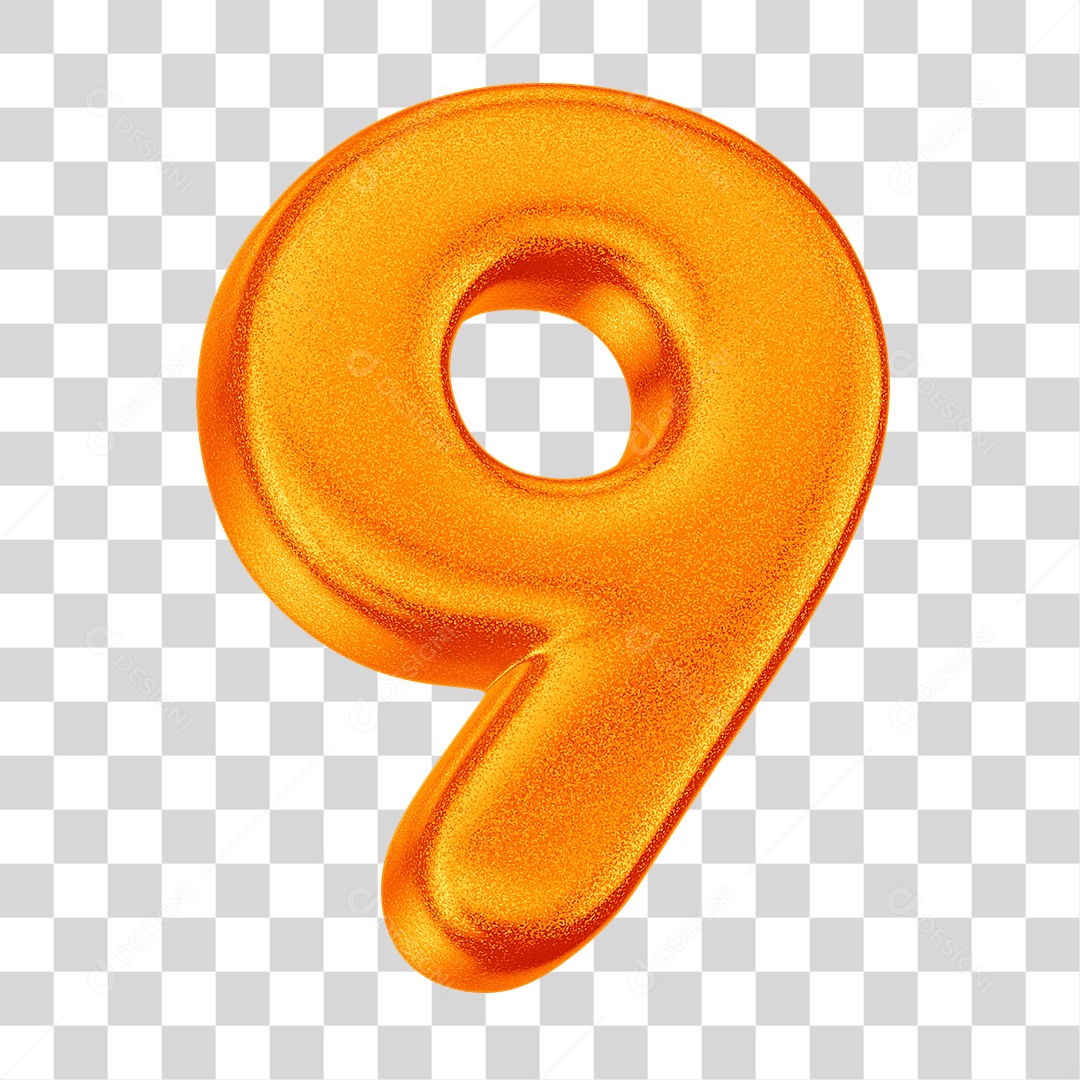 Elemento 3D Número 9 Laranja PNG Transparente Sem Fundo